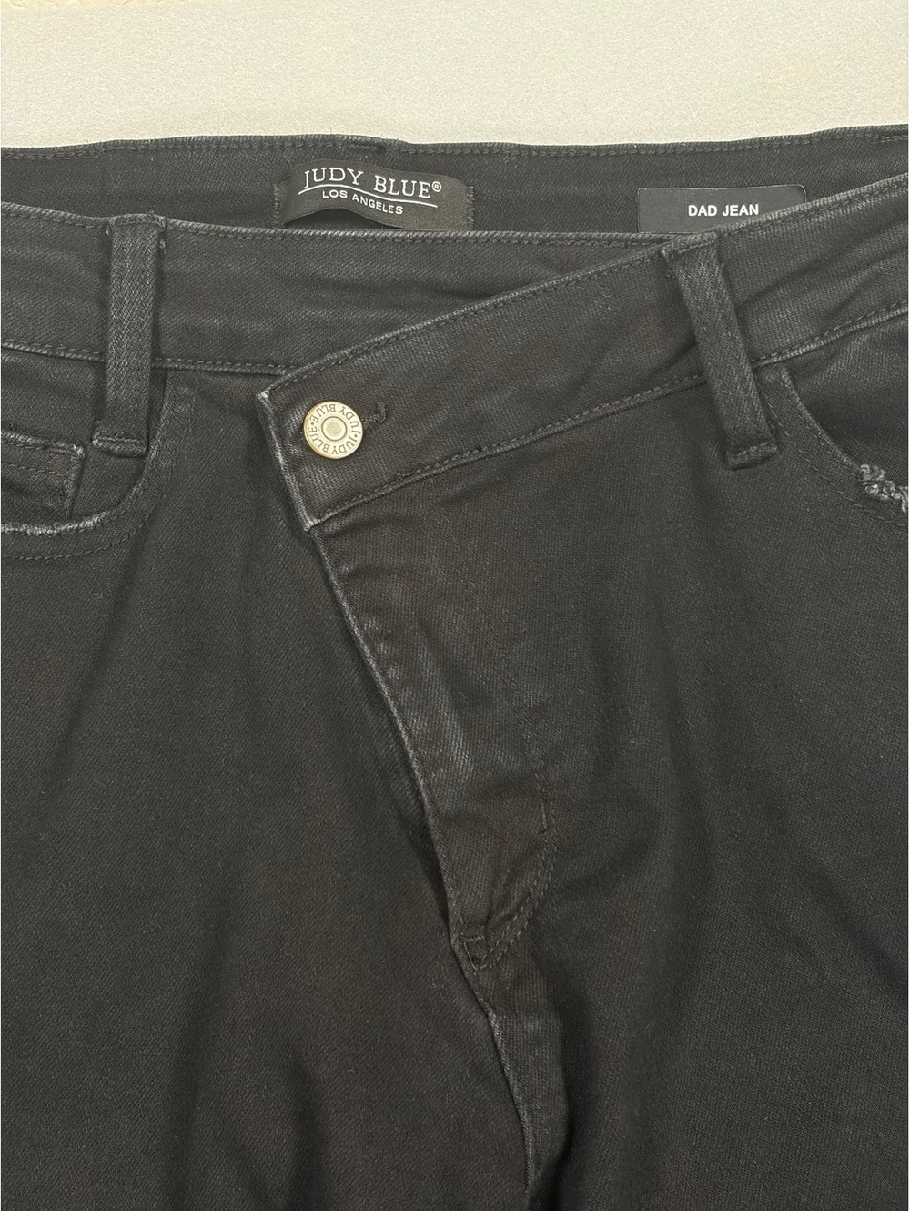 Judy Blue Black Crossover Asymmetrical Waistband Dad Jeans Size 16W Stretch - Picture 3 of 16